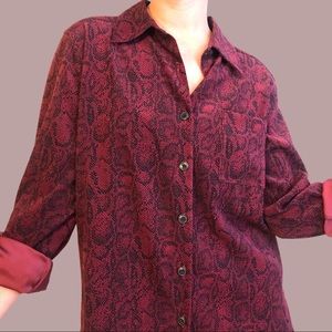 Vintage Denim&Co Red Snakeskin Button Down Blouse